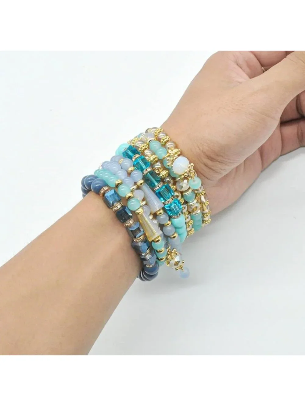Boho Stackable Bracelet Set for Women - 6 Multi-Color Stretch Hippie Jewelry